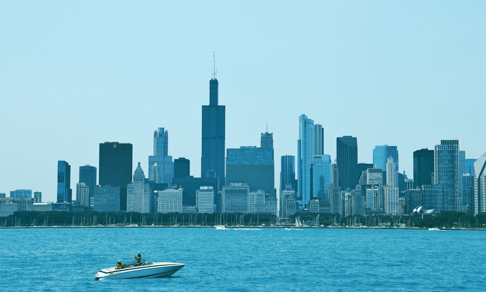 Willis Tower and the skyline from Lake Michigan